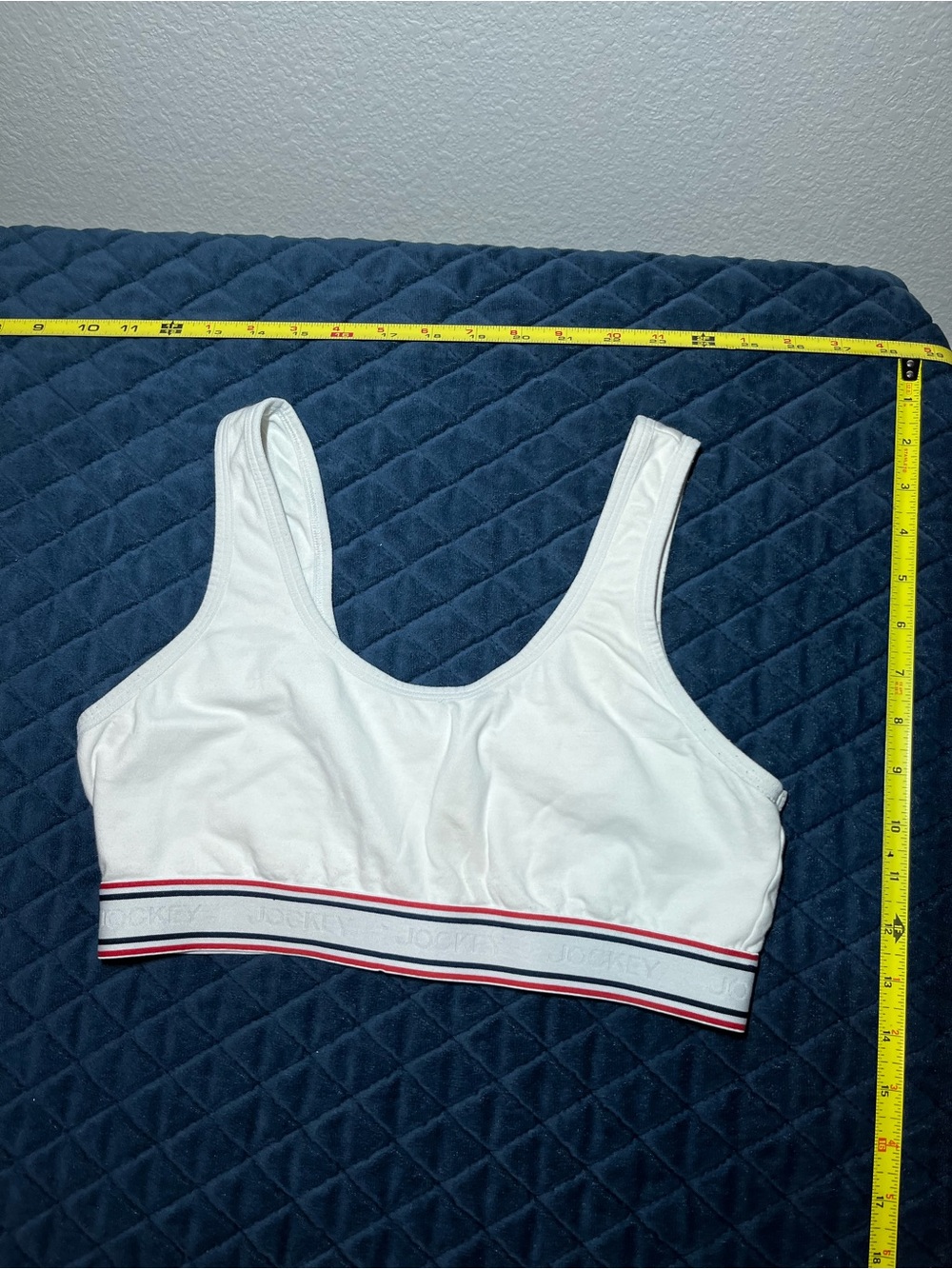 Jockey White Sports Bra with Red and Navy Stripe Band